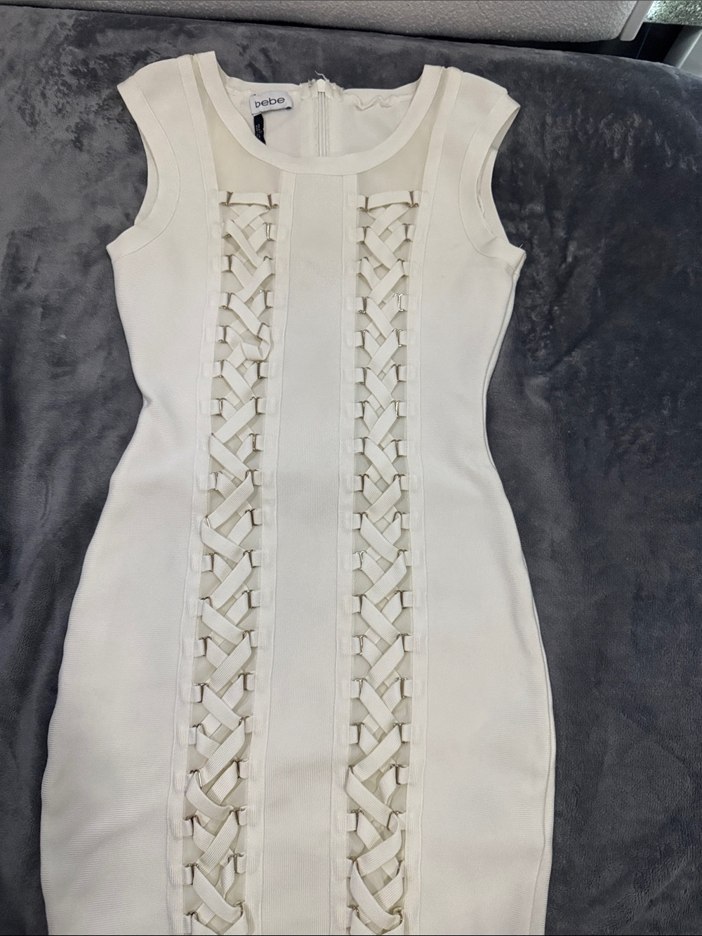 bebe Ivory Lace-Panel Bodycon Mini Dress